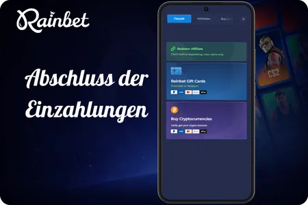 Rainbet Abschluss der Einzahlungen